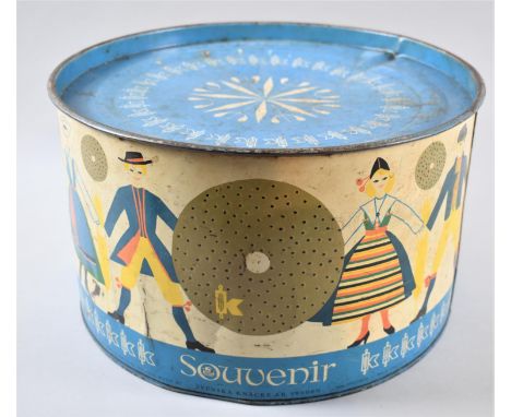 A Vintage Swedish Crispbread Tin Decorated with Figures in National Dress, 32cm Diameter 