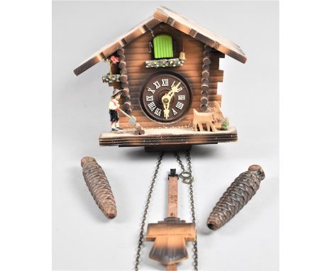 A Small Souvenir Swiss Cuckoo Clock with Two Weights, 17cm high 