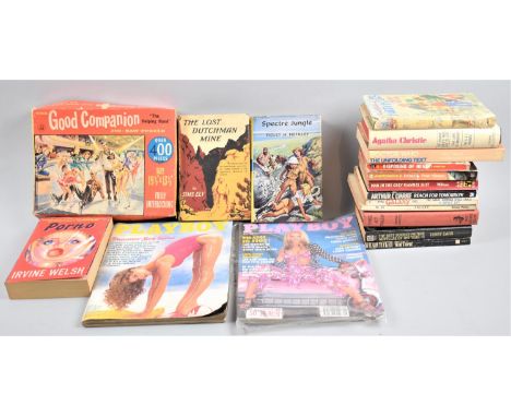 A Vintage Suitcase Containing Vintage Hardback and Paperback Books to Include Galaxy 1963, Doctor Who, Two Copies Playboy Mag