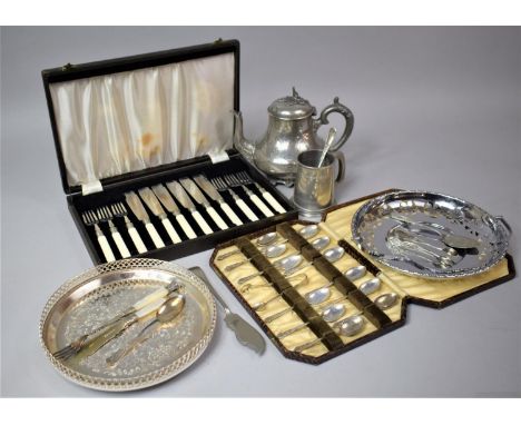 A Collection of Various Silver Plated items to comprise Cased Set of Apostles Teaspoons, Various loose Examples to include Mo