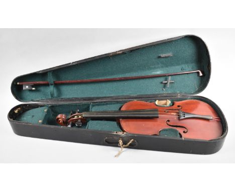 A Vintage Wooden Cased Violin and Bow 