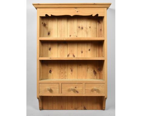 A Modern Pine Wall Hanging Three Shelf Unit with Three Base Drawers, 67cm wide 