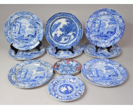 A Collection of 19th Century Spode Italian Blue and White Plates, Side Plates etc 