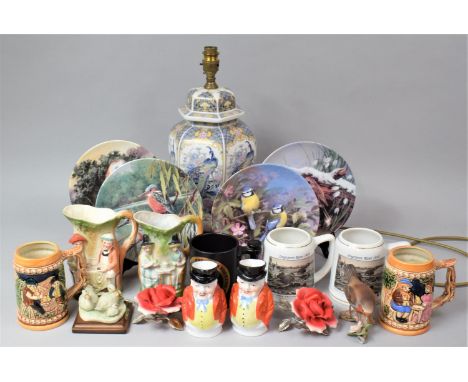 A Collation of Mugs, Jugs, Table Lamp, Decorated Owl Plates etc 