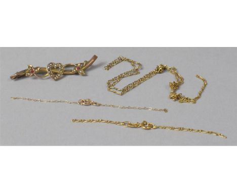 A Victorian 9ct Gold, Seed Pearl and Garnet Brooch Together with a Collection of Scrap 9ct Gold, 4g total weight 