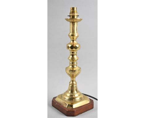 A Brass Candlestick Converted to Table Lamp, 41cm high 