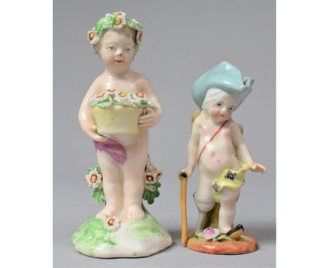Two 18th Century Allegorical Cherubs to Include Derby Example with Basket of Flowers and the Other as a Wooden Legged Pirate 