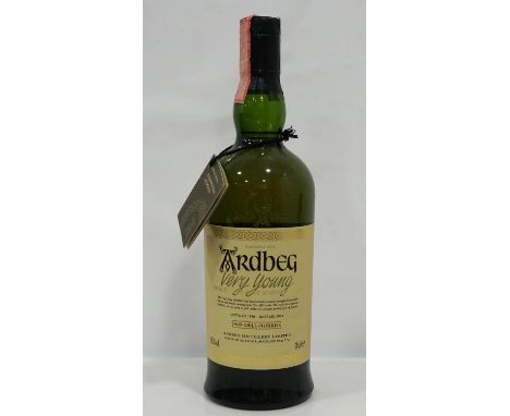 ARDBEG VERY YOUNG
A well presented bottle of Ardbeg Very Young Single Malt Scotch Whisky.  70cl.  58.3% abv.  Bottled to show