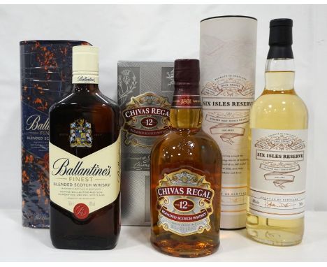 THREE BOTTLES OF BLENDED SCOTCH WHISKY
comprising: one bottle Ballantines Finest Blended Scotch Whisky, 75cl/ 40% abv.  In or
