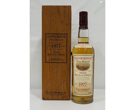 GLENMORANGIE 1977 VINTAGE
A great example of a Limited Edition Glenmorangie 1977 Vintage Single Malt Scotch Whisky.  70cl.  4