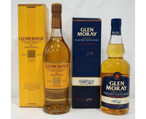TWO SINGLE MALTS
A pair of single malts from the North of Scotland.  One bottle of Glen Moray Elgin Classic Single Malt Scotc