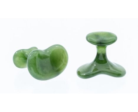 Elsa Peretti for Tiffany & Co, a pair of spinach green jade bean form one piece cuff links, approx 2cm, approx 7.5gmsElsa Per
