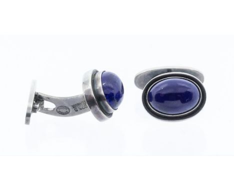 Georg Jensen, a pair of lapis lazuli cuff links, mounted in silver, numbered 44B, approx 1.7cm, total gross weight approx 14g