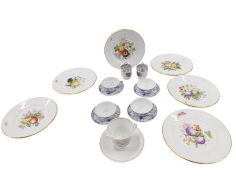 Six Bing and Grondahl hand painted plates by Paula Werner, decorated with flowers, Royal Copenhagen cups, saucers, etc.