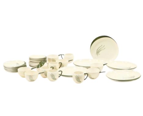 An Australian design Carltonware part tea service, decorated with green leaves, on a cream ground.