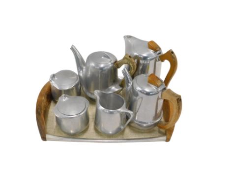 A Picquotware aluminium six-piece tea set, with tray, 40cm wide.