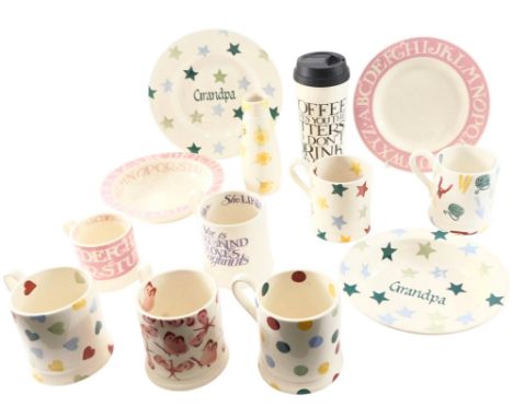 A group of Emma Bridgewater pottery, to include Grandpa trio, comprising mug, plate, and bowl, Mum mugs, Sam mugs, etc. (a qu