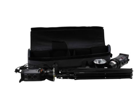 A camera lighting rig, with travelling case, etc.