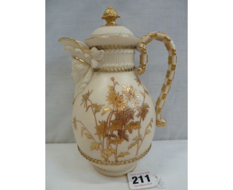 Royal Worcester blush ivory coffee pot with mask spout c1889