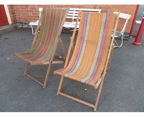 Vintage striped folding deck chairs (2)
