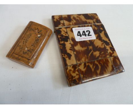 Tortoiseshell card case and inlaid wooden snuff box (2) 