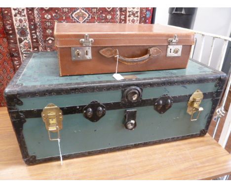 Blue "Victor" cabin trunk and leather suitcase (2) 