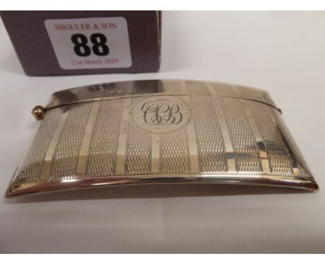 Curved engine turned silver card case - Birmingham 1920