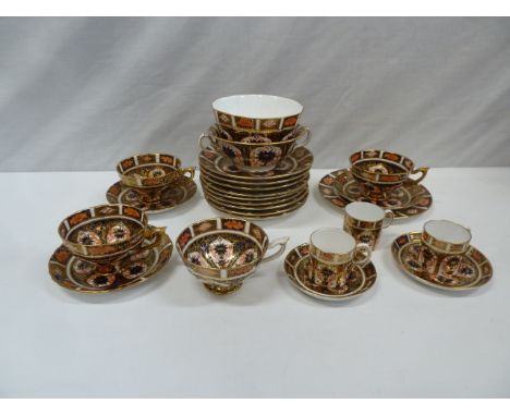 Royal Crown Derby old Imari tea cups, saucers, coffee cans, sugar bowl, soup cup etc (24)