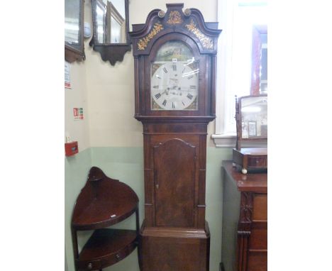 8-day painted arch-dial clock- Helliwell, Leeds, in inlaid and gilded mahogany long case 