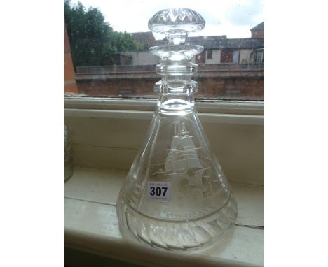 Cut glass ships decanter- engraved with a galleon " Outward Bound"