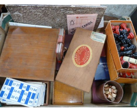 Vintage games - chess, draughts, bols-top, solitaire playing cards etc (2 boxes) 