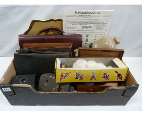 Brownie camera, Pacemaker Auto 8 Cine camera, Pelham Puppet Poodle, leather bags and cases etc 