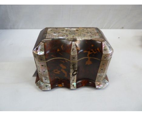 19thC tortoiseshell and mother of pearl tea caddy 