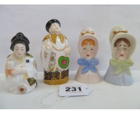Royal Worcester Connoisseur collection candle snuffers Old Lady, Young Girl, Japanese Girl, Mandarin (4) 