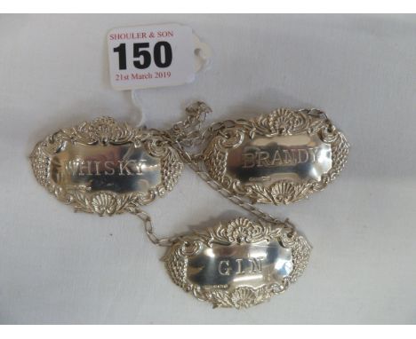 Set 3 silver decanter labels - Birmingham 1987
