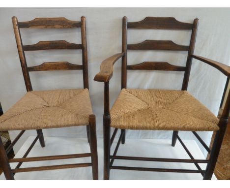 Arts &amp; Crafts Clissett design ladder-back rush-seated chairs attributed to Gardner &amp; Gimson (3 + 1)