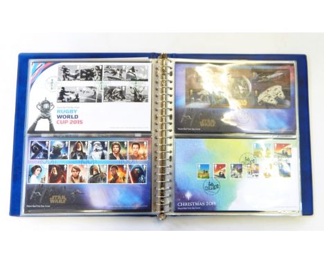 Two boxes of First Day Covers to include Royal stamp albums, approximately 700 covers with rare 2011 postage, plus 2012 Olymp