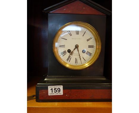 Marble mantle clock, arched topped the dial marked George Blackie, 382 The Strand, Fabrique De Paris, 8 day movement striking