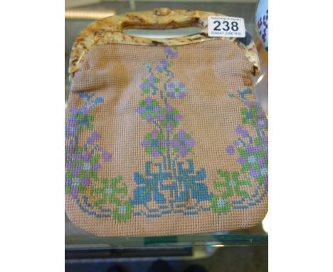 Art Deco period ladies evening bag with multi coloured plastic top 8" tall beaded work to the base