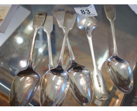 6 x matching SILVER h/m spoons makers JW, London h/m 1840's? 110 grams approx 