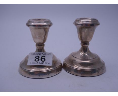 Pair  SILVER dwarf candlesticks, 3" tall 