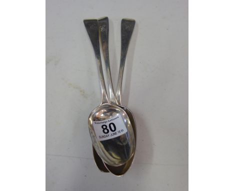 3 x SILVER dessert spoons, h/m 1827 maker William Eley, 210 grams for condition see photo of spoon heads, 