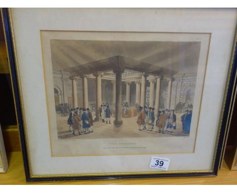 Framed and glazed  19 th century  print Coal Exchange and 1 other similar of Session House, both published by R Ackermann's, 
