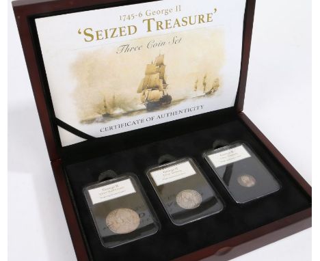 Westminster, Seized Treasure 1745-1746, to include George II Half Crown, Lima, George II Shilling and George II Sixpence, cas