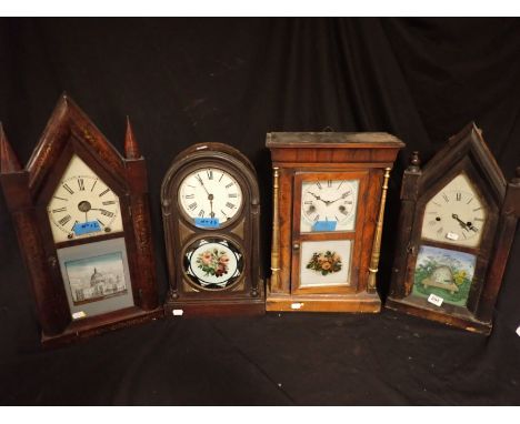 AN AMERICAN ROSEWOOD MANTEL CLOCK with an eight day thirty hour movement; and three other American mantel/wall clocks (4)