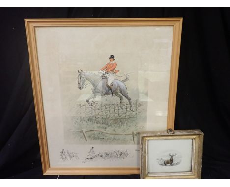CHARLES JOHNSON "SNAFFLES" PAYNE, A SIGNED PRINT 46cm x 39cm, together with after 'The Monarch of the Glen' (2)