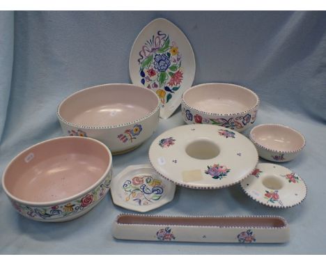 A COLLECTION OF POOLE POTTERY BOWLS and other items, in 'traditional' style