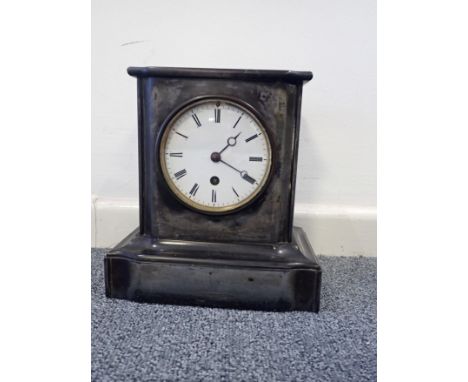 A FRENCH MANTEL CLOCK the 10cm white dial with Roman numerals, the single train movement stamped 'Rollin Paris', in a black m