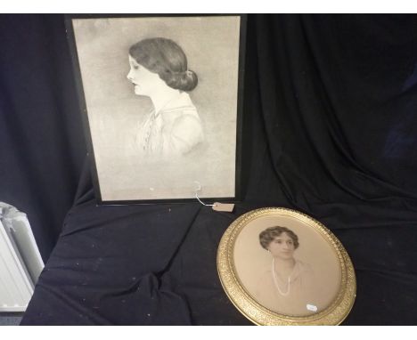 A HEAD AND SHOULDER PORTRAIT OF A LADY drawing on paper, 35cm x 29cm, and a similar charcoal portrait (2)