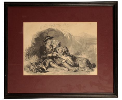 CIRCLE OF RICHARD ANSDELL, R. A. A young traveller with his dogs, watercolour and wash, 23cm x 30.5cm. The estate of the late